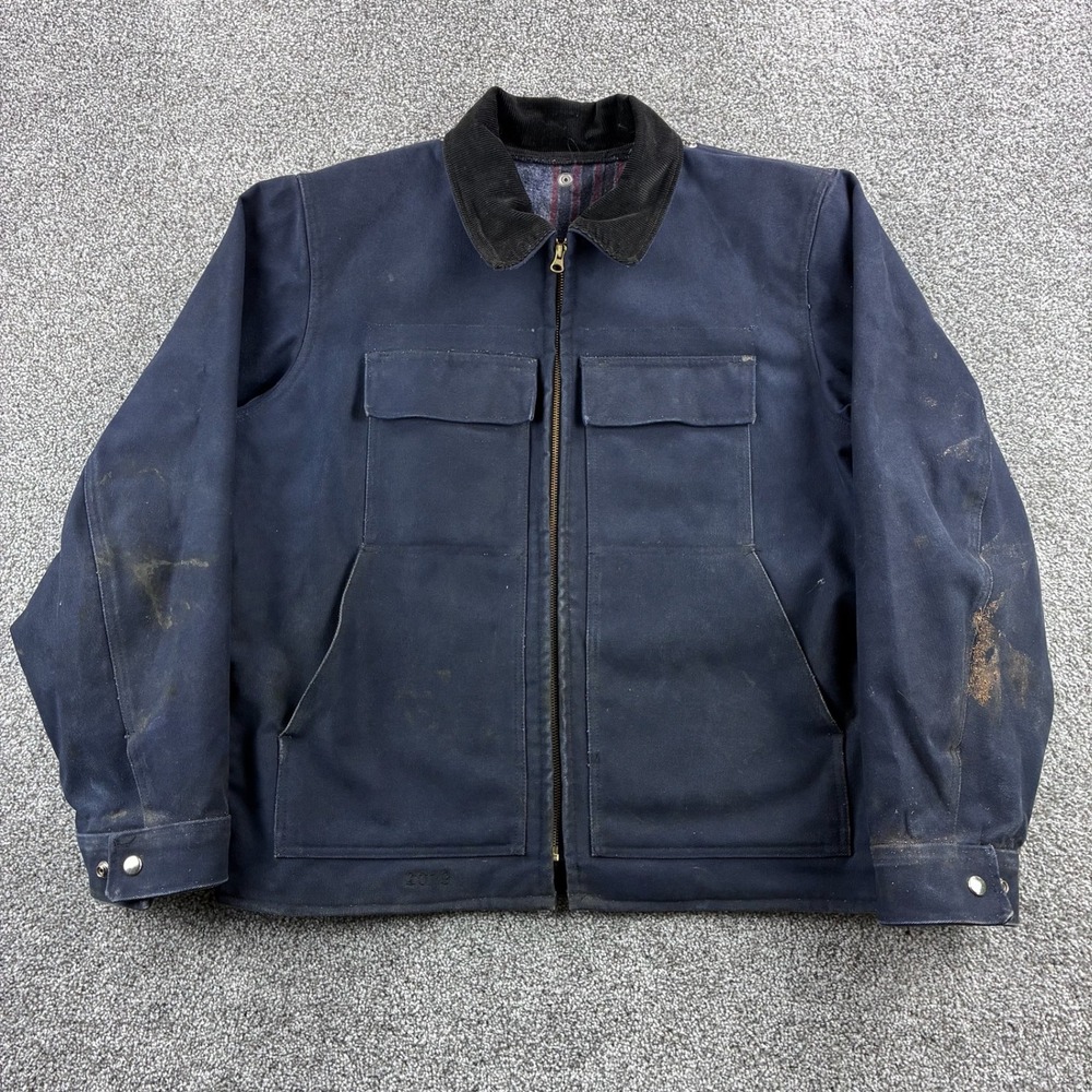 Michigan Prison Jacket Mens Large Navy Blue Canvas Fire Retardant Chore USA Made